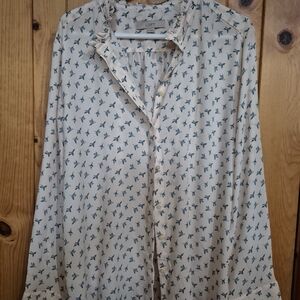 LOFT Women's Shirt with Cream and Blue Bird Print